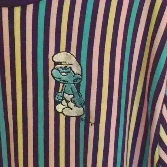 Multi colored striped men's size M . Smurf tee shirt - Picture 2 of 4